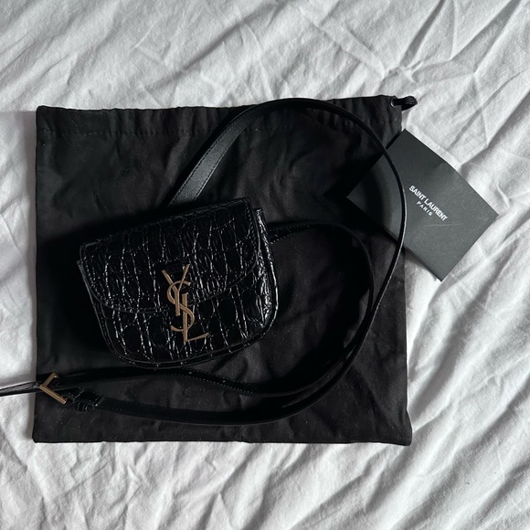 Saint Laurent Bags Saint Laurent Kaia Black Leather Croc Embossed